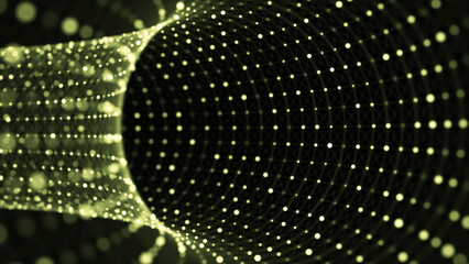 Abstract wireframe tunnel. Science wormhole. 3D portal grid. Futuristic fantasy funnel. 3d rendering.