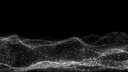 Futuristic technology wave. Digital cyberspace. Abstract wave with moving particles on background. Big data analytics. 3d rendering.