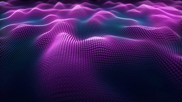 Futuristic technology wave. Digital cyberspace. Abstract wave with moving particles on background. Big data analytics. 3d rendering.