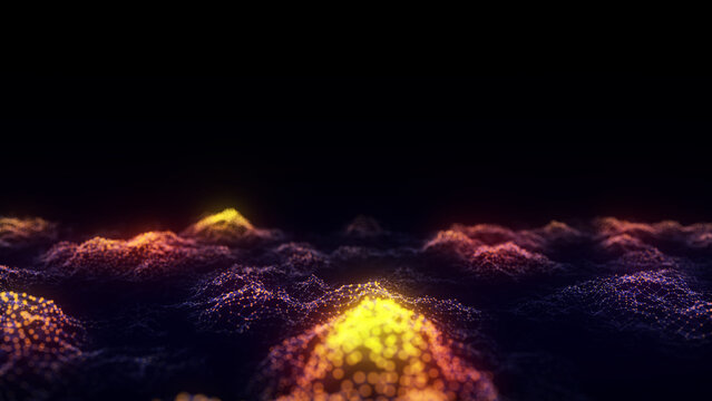 Futuristic technology wave. Digital cyberspace. Abstract wave with moving particles on background. Big data analytics. 3d rendering.