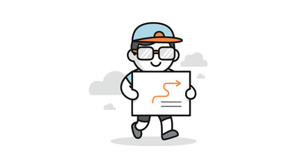 Obraz premium Playful Illustration of a Child Holding a Map with Navigation Arrow and Wearing Casual Accessories