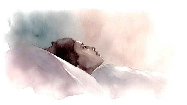 Woman's Quiet Reflection Watercolor Illustration of Melancholy and Inner Struggle at Night