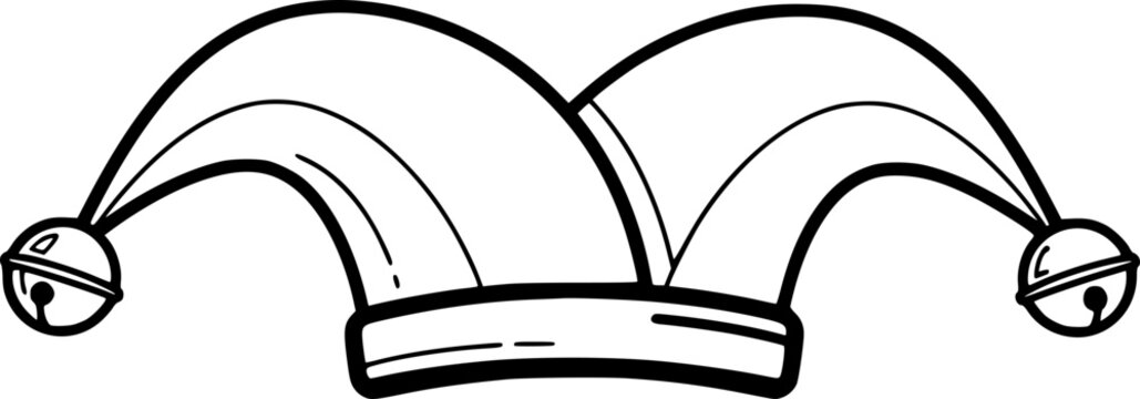 Jester hat silhouette with medieval bells for joker costume carnival party and whimsical entertainment &ndash; Black and White Vector Illustration