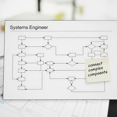Systems Engineer's Flowchart with Sticky Note