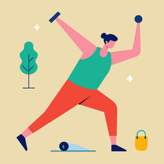 vector illustration of a woman exercising with a ball