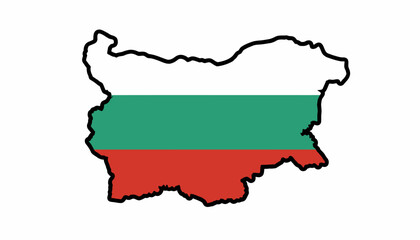 Obraz premium A stylized map of Bulgaria showcasing its national flag colors of white, green, and red.