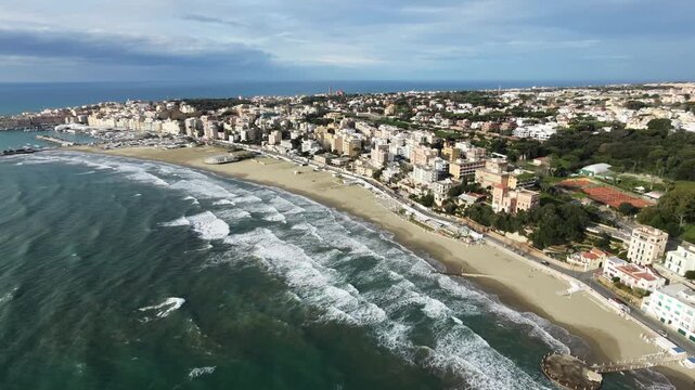 Aerial Drone View of Anzio Coastline in Italy