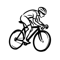 Naklejka premium Hand-drawn cyclist in aerodynamic position, ready for competition, vector illustration