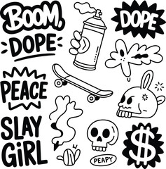 Dynamic street art doodle elements reflecting urban youth culture and edgy style © ummehabiba8715