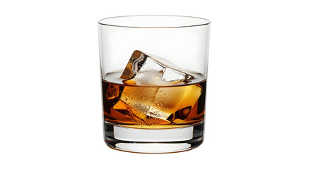Whiskey Glass with Ice Cube on Black Background