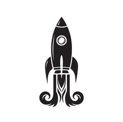 Stylized Blue Rocket Launch with Flames