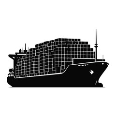 Black and White Cargo Ship Silhouette with Containers