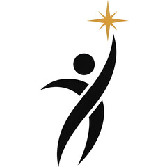Self-achievement vector logo, human figure and star
