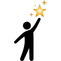 Vector icon of human figure reaching for a golden star