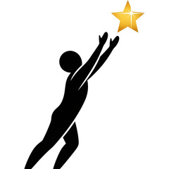 Vector icon of human figure reaching for a golden star