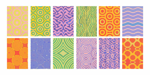 Colorful patterned rectangles arranged in a grid formation on a white background