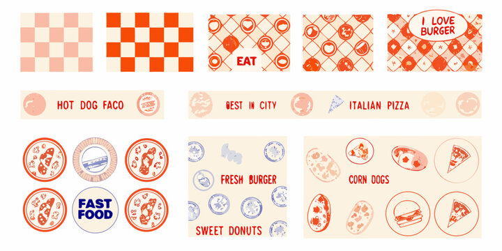 A collection of colorful retro style food and pattern stickers