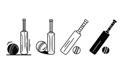 Obraz premium Minimalist black and white cricket sports vector icons set