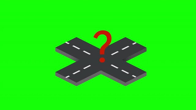 Decision Making Concept Animation Still with Isometric Crossroads and Question Mark Motion Loop