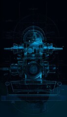Obraz premium Futuristic holographic machine blueprint glows with innovative technological design elements