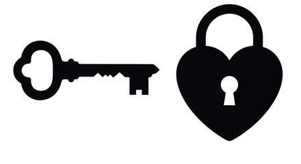 Heart shaped lock and key symbol for love safety security and relationship on white background