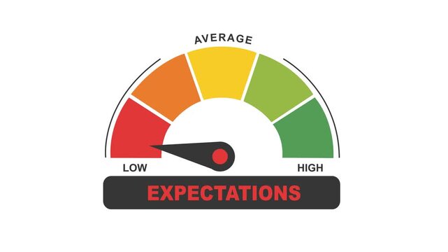 Expectations Meter Gauge with Needle Pointing to Low Level Segment Conceptual Vector Illustration