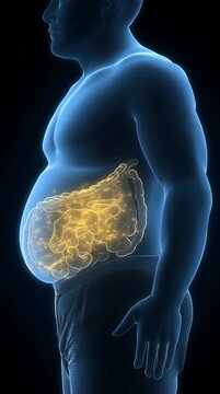 Human Digestive System Highlighted in Obese Male Anatomy vertical video