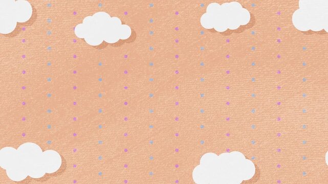 雲が動くかわいいドット柄とオレンジの布テクスチャの背景動画素材 [4K/ループ]