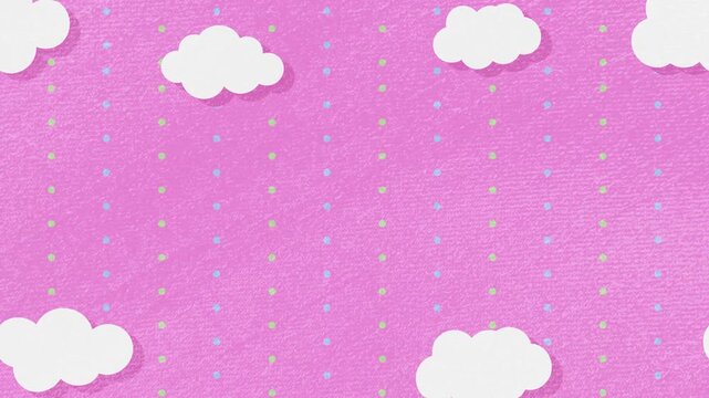 雲が動くかわいいドット柄とピンクの布テクスチャの背景動画素材 [4K/ループ]