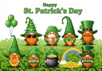 Naklejka premium Happy st. patrick's day celebration with cartoon leprechauns