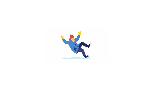 Man slipping on icy frozen road winter accident flat vector illustration