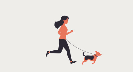 Fototapeta premium Woman jogging with her dog on a leash.