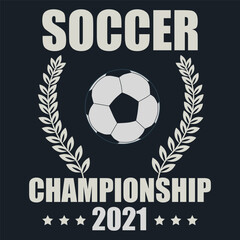 Obraz premium College league champion soccer badge design featuring laurel wreath, bold typography, football icon. Vector