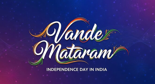 Vande mataram independence day india celebration with vibrant typography and starry night sky background