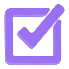 3D Purple Check Box Icon, Approved Tick Symbol for Selection, Confirmation and Modern UI – Transparent Background © Mosaraf Hossain