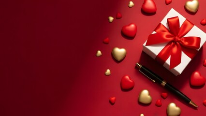 Valentine's day gift ideas with hearts and red ribbon box