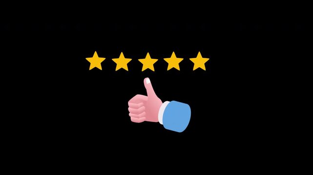 Customer Satisfaction Animation with Five Golden Stars and Thumbs Up Gesture