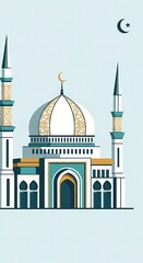 Illustration of a mosque with crescent.