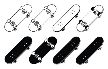 Collection of Isometric Skateboards in Outline and Silhouette © ThephotoLab