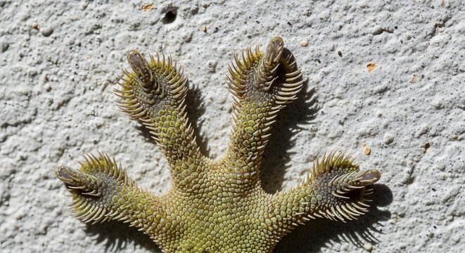 Close up of a green star shaped plant with spiky texture against a grey stone background