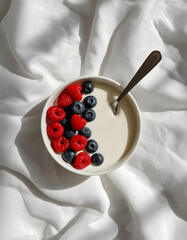 spoon of yogurt with berries