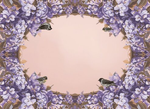 Romantic Vintage Wisteria Floral Border and Frame in Soft Pastel Colors. Delicate Botanical Illustration Inspired by Regency Aesthetic, Perfect for Wedding Invitations, Greeting Cards, Quotes