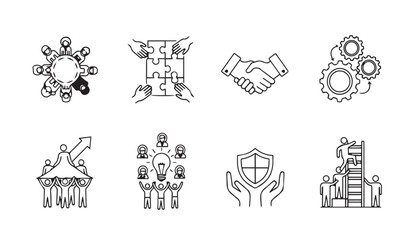 Business Collaboration Icons: Teamwork, Strategy, Partnership, Innovation, Security, Growth © Pias