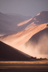 Namib desert sand dunes at sossusvlei during golden hour