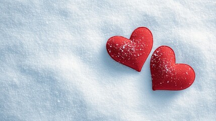 Obraz premium Happy day background with two red hearts on white snow