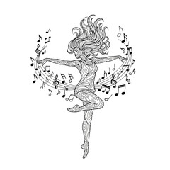 Obraz premium Dancing woman surrounded by musical notes.