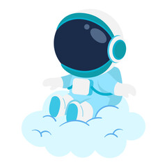 Cartoon Astronaut Character Sitting on Cloud Illustration