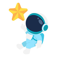 Cartoon Astronaut Character Reaching for a Star Illustration