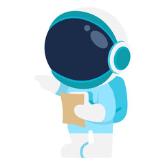 Astronaut Character Holding a Document Pointing to the Side