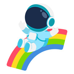 Astronaut Character Riding Rainbow Illustration
